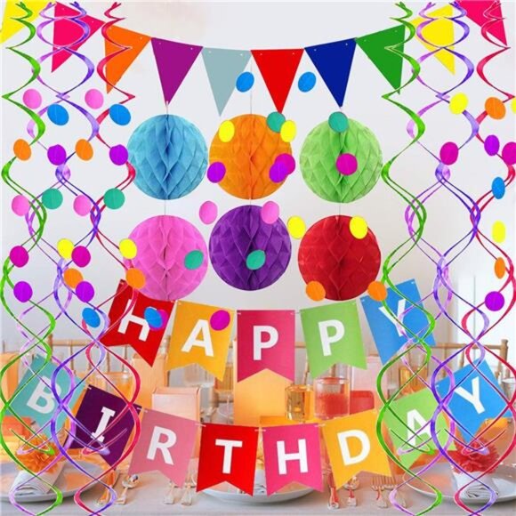 Happy Birthday Banner Party Decorations Colorful Paper Bunting Confetti Streamer - Picture 5 of 8